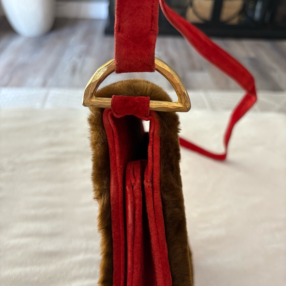 Renaud Pelligrino Fur Shoulder Bag - Brown and Red - Picture 4 of 9